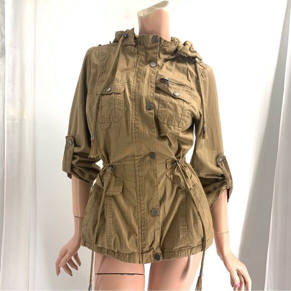 Snobbish collection Size Medium Tan Military Style Utility Hooded Jacket - Picture 1 of 13